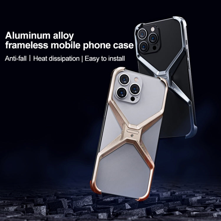 iPhone 15 Pro Max Super Slim Metal Luxury Aluminum Frameless X-Shaped Case - Silver